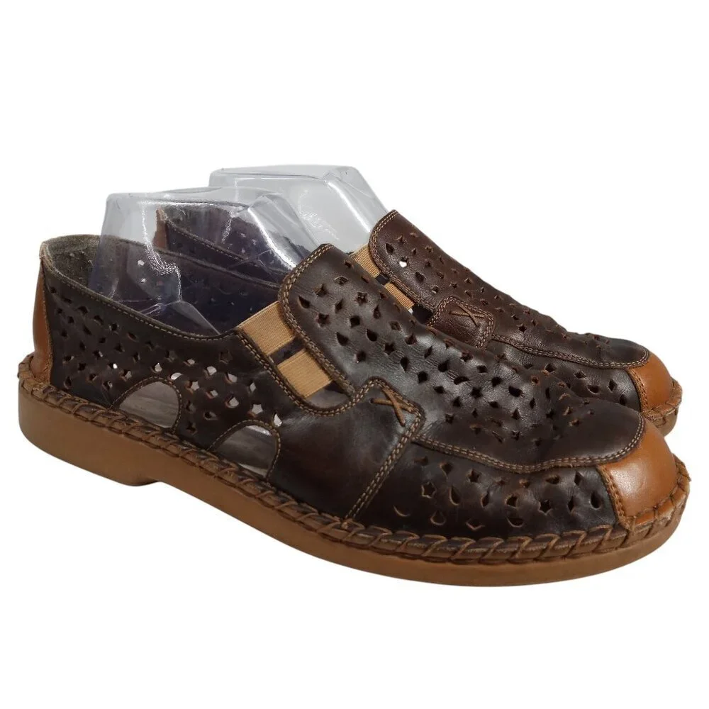 Rieker Brown Leather Slip On Comfort Loafers Size 40 US 9.5-10 Perforated